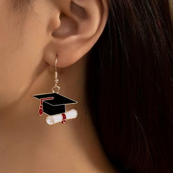 New Cartoon Enamel Retro Bus, Motorcycle, Roller Skates, Graduation Cap Earrings - Picture 8 of 14